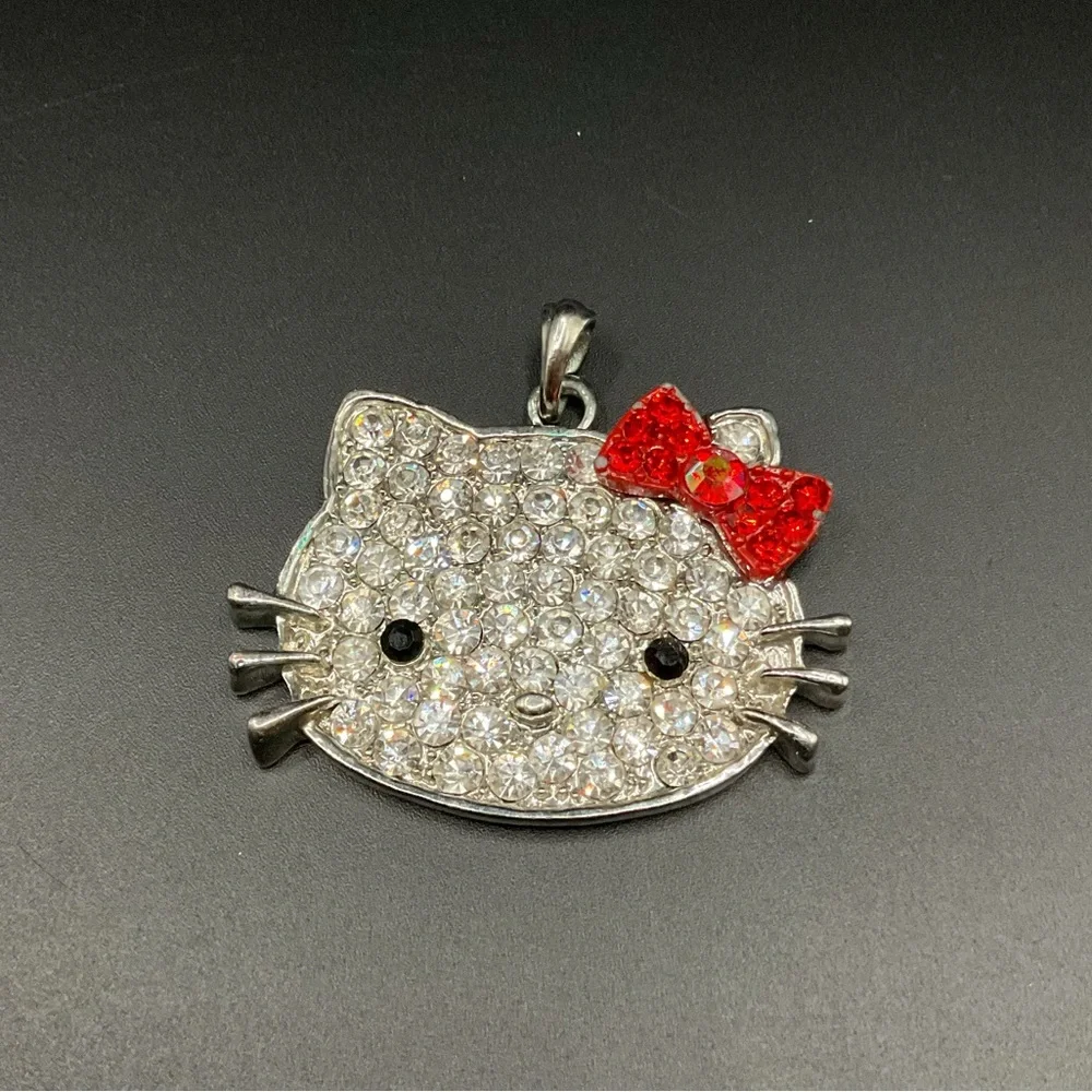 Hello Kitty Necklace Rhinestone and Silver Tone Pendant Cute Sweet Sparkly - Picture 1 of 4